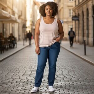Universal Standard Womens 3XL Ribbed Tank Top Striped Cream Red Sleeveless